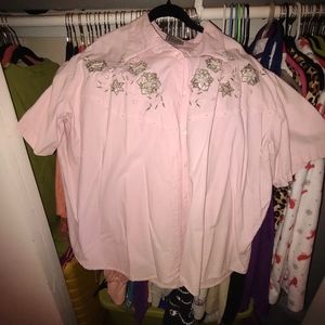 Jane Ashley Plus Size baby pink button up blouse
